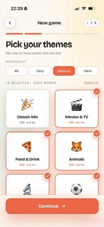 Pick your themes screen